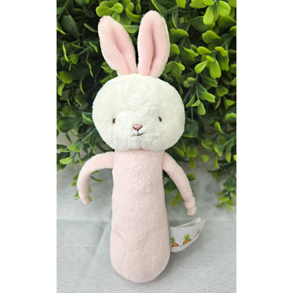 Bunnies By The Bay Friendly Chime Pink Bunny Plush Stick Baby Rattle Toy 101060
